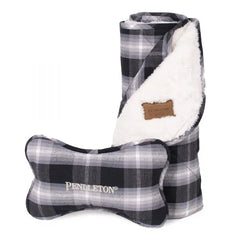 Pendleton Charcoal Ombre Plaid Pet Throw + Bone Toy Gift Set