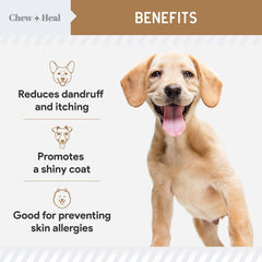 Chew + Heal Peanut Butter Omega Skin + Coat Dog Soft Chews