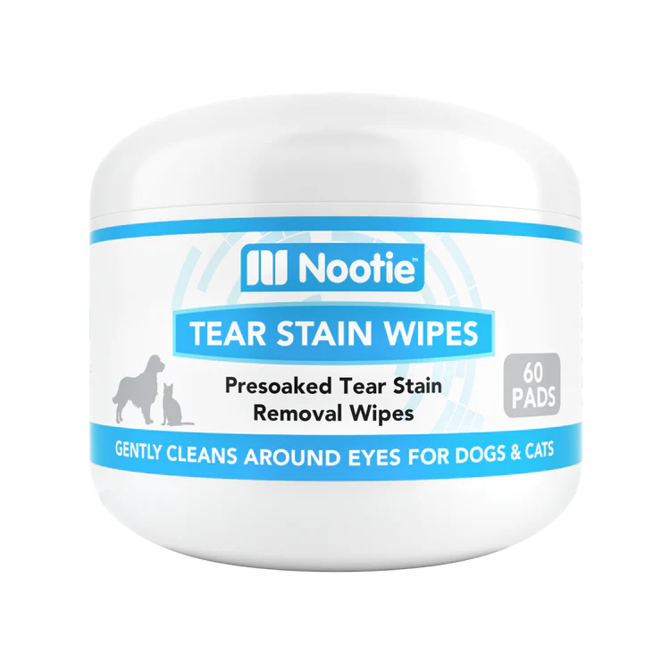 "Gentle Care for Bright Eyes: Nootie Tear Stain Wipes for Dogs & Cats - 60 Pre-Soaked Pads to Delicately Clean Around the Eyes. Keep Your Pet's Vision Clear and Their Fur Beautiful with Ease."