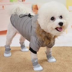 "Warm Winter Jacket with Fur Hood for Small and Medium Dogs - Cozy Pet Clothes"