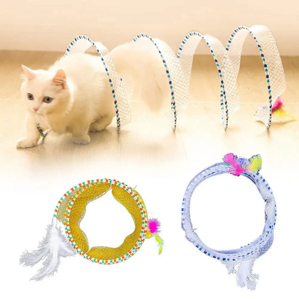 High Quality Folded Portable Tunnels Tube Interactive Cat Tunnels with Feather