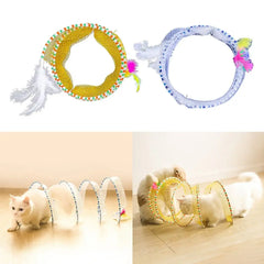 High Quality Folded Portable Tunnels Tube Interactive Cat Tunnels with Feather