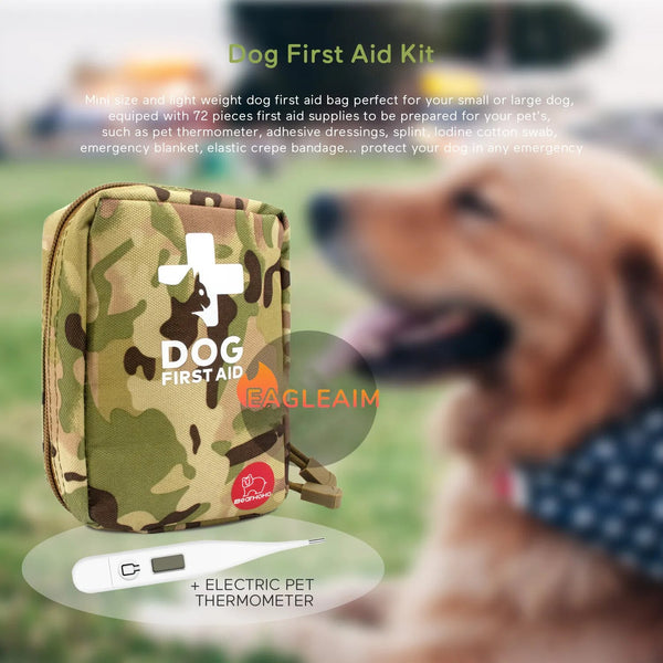 "Pet Outdoor Travel First Aid Kit: Tactical MOLLE Medical Bag for Emergencies - Military-Style Empty Medical Bag in Oxford Nylon with Camouflage Design"