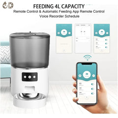 "Universal 4L Automatic Pet Smart Dispenser with Timer and Stainless-Steel Bowl - Hassle-Free Feeding for Your Furry Friend"