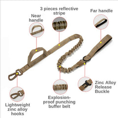 "Equip Your Canine Companion with the Military Tactical Dog Leash – An Elastic and Durable Nylon Leash designed for Medium to Large Dogs. Ideal for Outdoor Dog Walking and Training."