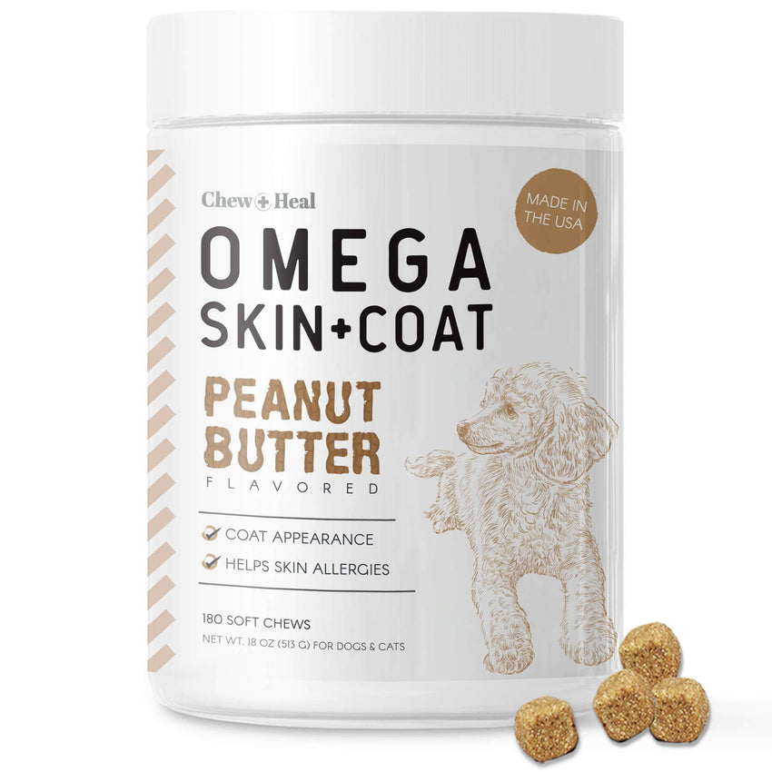 Chew + Heal Peanut Butter Omega Skin + Coat Dog Soft Chews